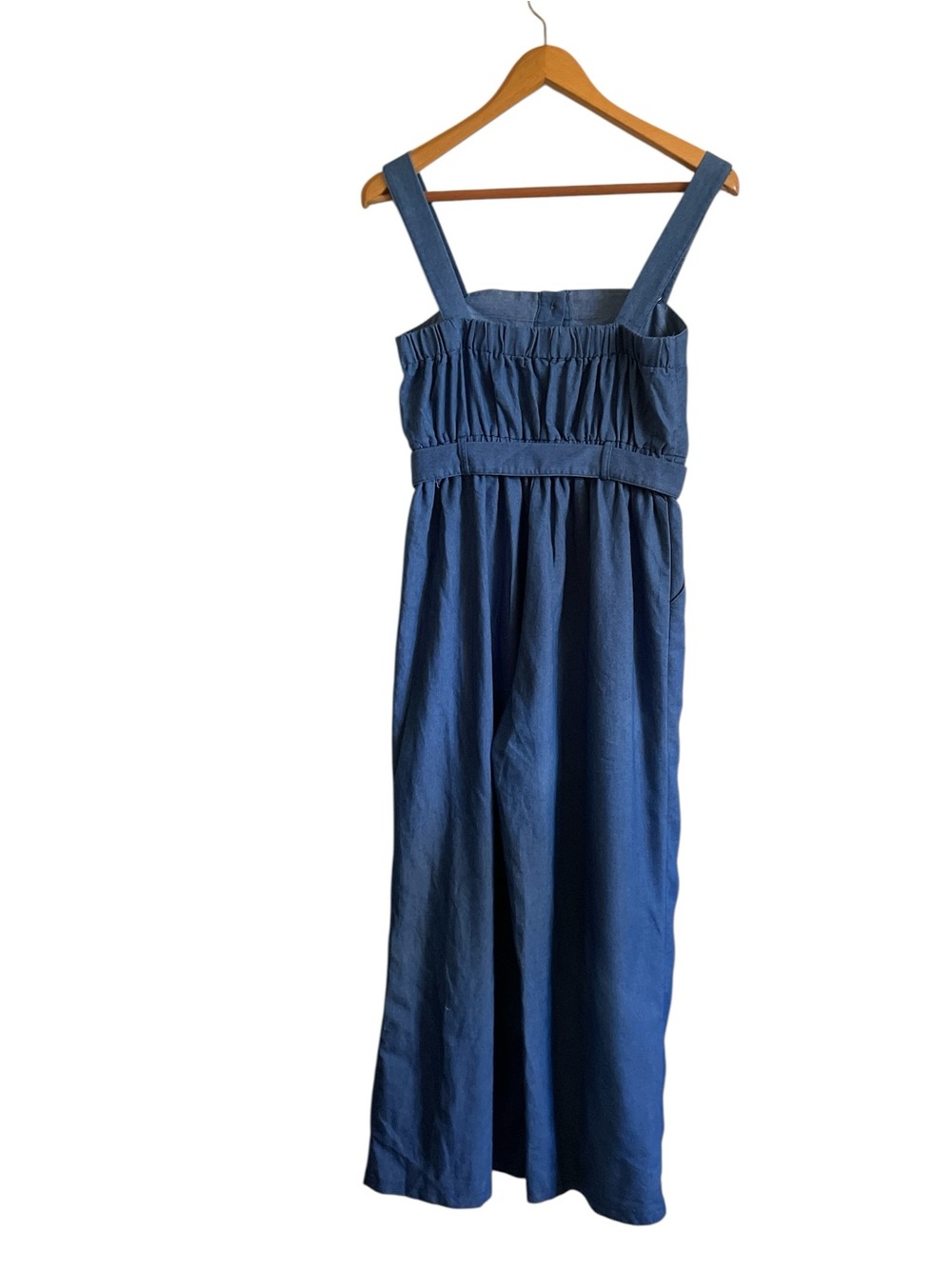 Japanese Wide Leg Jumpsuit Blue Chambray Cottagecore Pockets - Picture 4 of 7